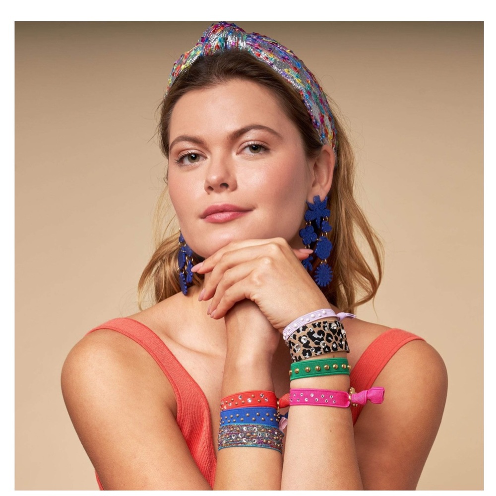 LELE SADOUGHI NWT AUTHENTIC JET BLACK TURQUOISE EMBELLISHED ELASTIC BRACELET - Picture 8 of 9